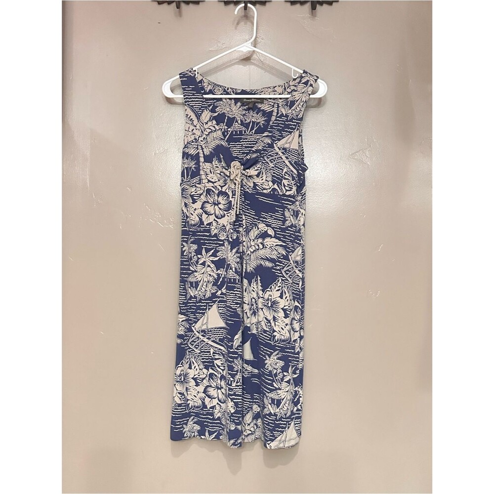Tommy Bahama Navy & White Tropical Print Sleeveless Jumpsuit